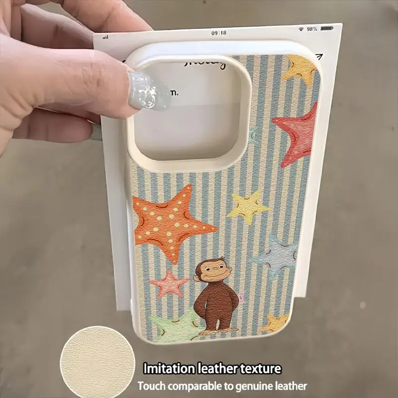 1pc vintage striped colorful star monkey, UV printed pattern design leather-textured phone case, high quality, suitable for iphone models 17/16/15/14/13/12/11/X/XS/XSMAX, drop-resistant shockproof full protection for phone / printed phone case, Cover, Acc