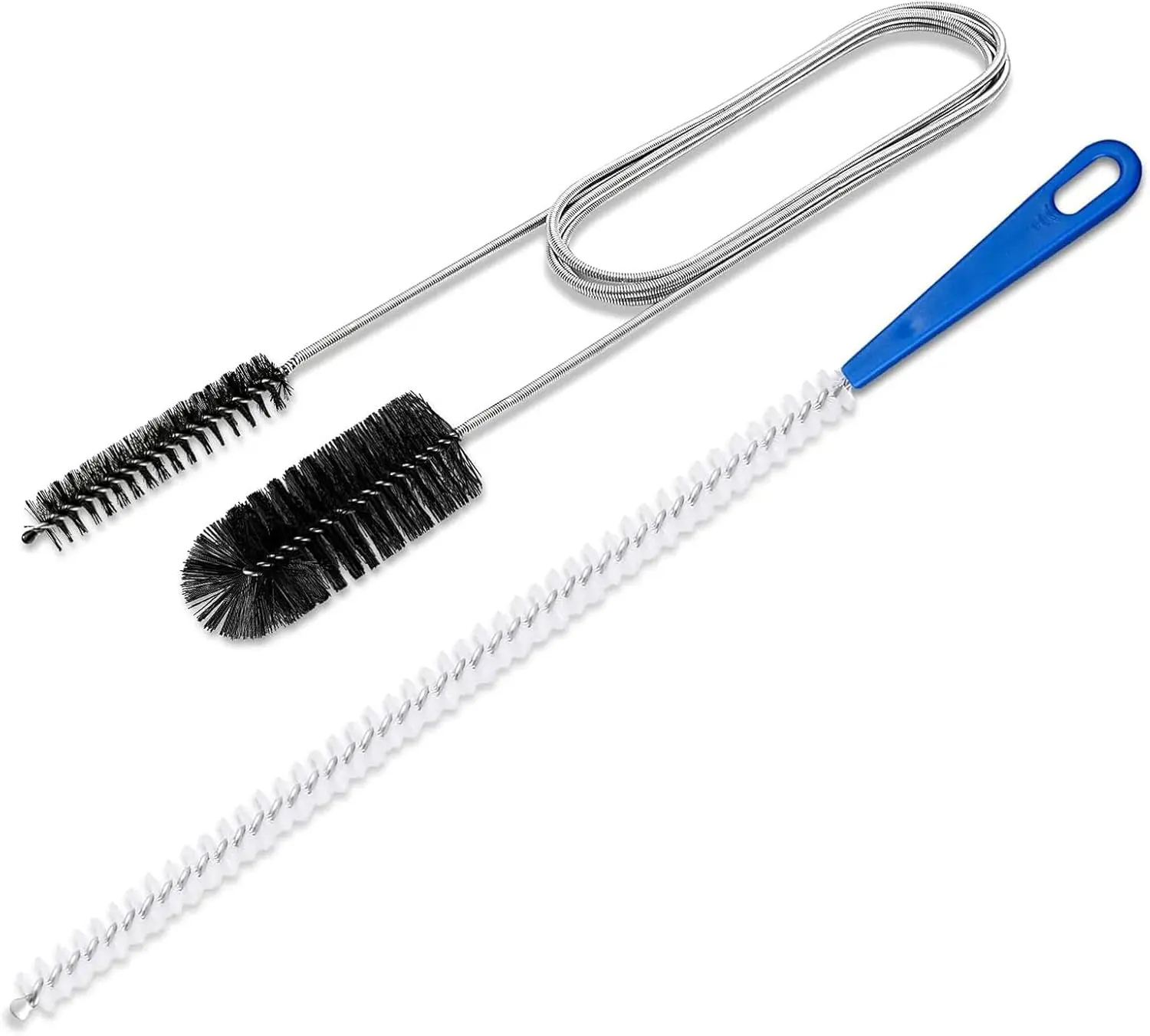 Drain Unblocker Tools Set - Flexible Extra Long Synthetic Double-Ended Nylon Brushes (61in Scratch-Free Cleaner, 17.7in Sink Tool) for Pipe Cleaning, Curved Pipes, Fish Tank