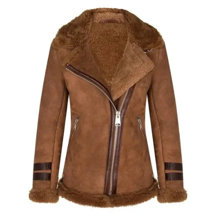 Women's Tan Brown Shearling Fur Real Leather Jacket