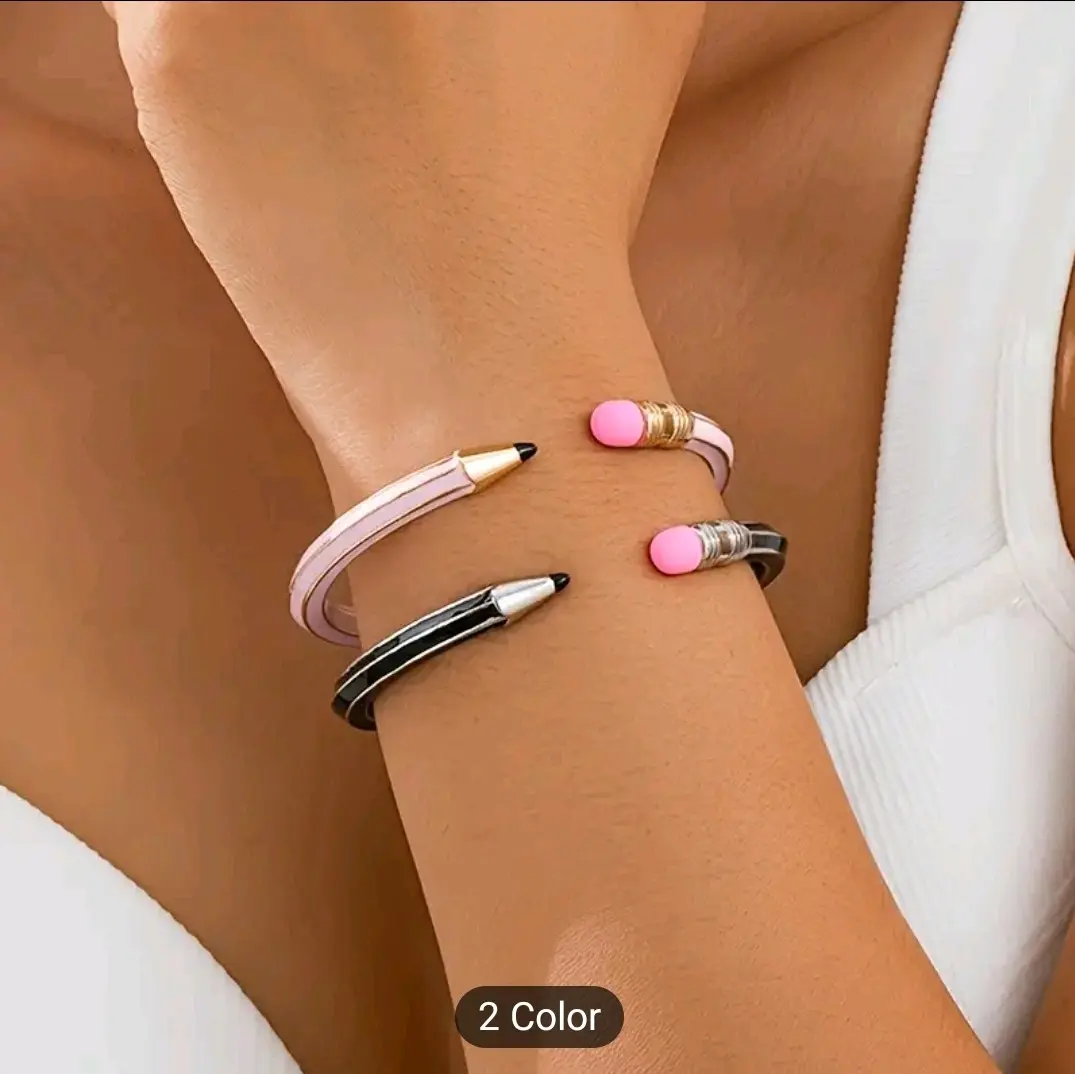 Chic Vintage Inspired Pencil Cuff Bracelet - Adjustable Design with Classic Pencil Shape Jewelry for Women - 2 Color Options