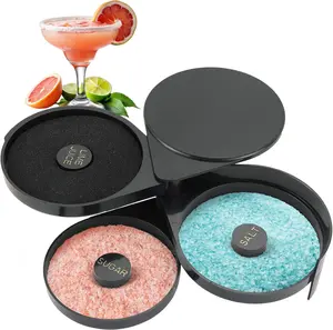 3-Tier Bar Glass Rimmer Bartender Tool with Sponge | FDA-Compliant Margarita Salt Rimmer Set,Salt Rimmer for Cocktails, 3-Tray Black Plastic Bar Accessories Bartending Supplies (1 Pack)