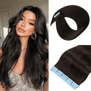 Tape in Hair Extensions Human Hair, 18 Inch Natural Black Hair Extensions Real Human Hair Tape in Extensions 20pcs 50g Seamless Invisible Skin Weft Straight Remy Human Hair Extensions f