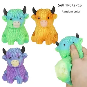 1PC/2PCS Highland Cow Squishy Toy, Stretchable Tpr Stress Relief Fidget Ball, Soft Slow Rebound, Squeeze Toy, Squishy Sensory Fidgets, Slow Rising Sensory Fidget Stress Ball for Anxiety Relief, Birthdays Party Favor Gift for Cow Lovers