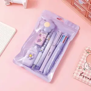 7 Pcs Aesthetic School Supplies Set, Kawaii Pastel Stationery Bundle, Cute Liquid Gel Ink Pens, Mechanical Pencil, Eraser, Highlighter, Correction Tape, Pencil Case Organizer Accessories, Scrapbooking Journaling Supplies, Birthday Gift Ideas for Students