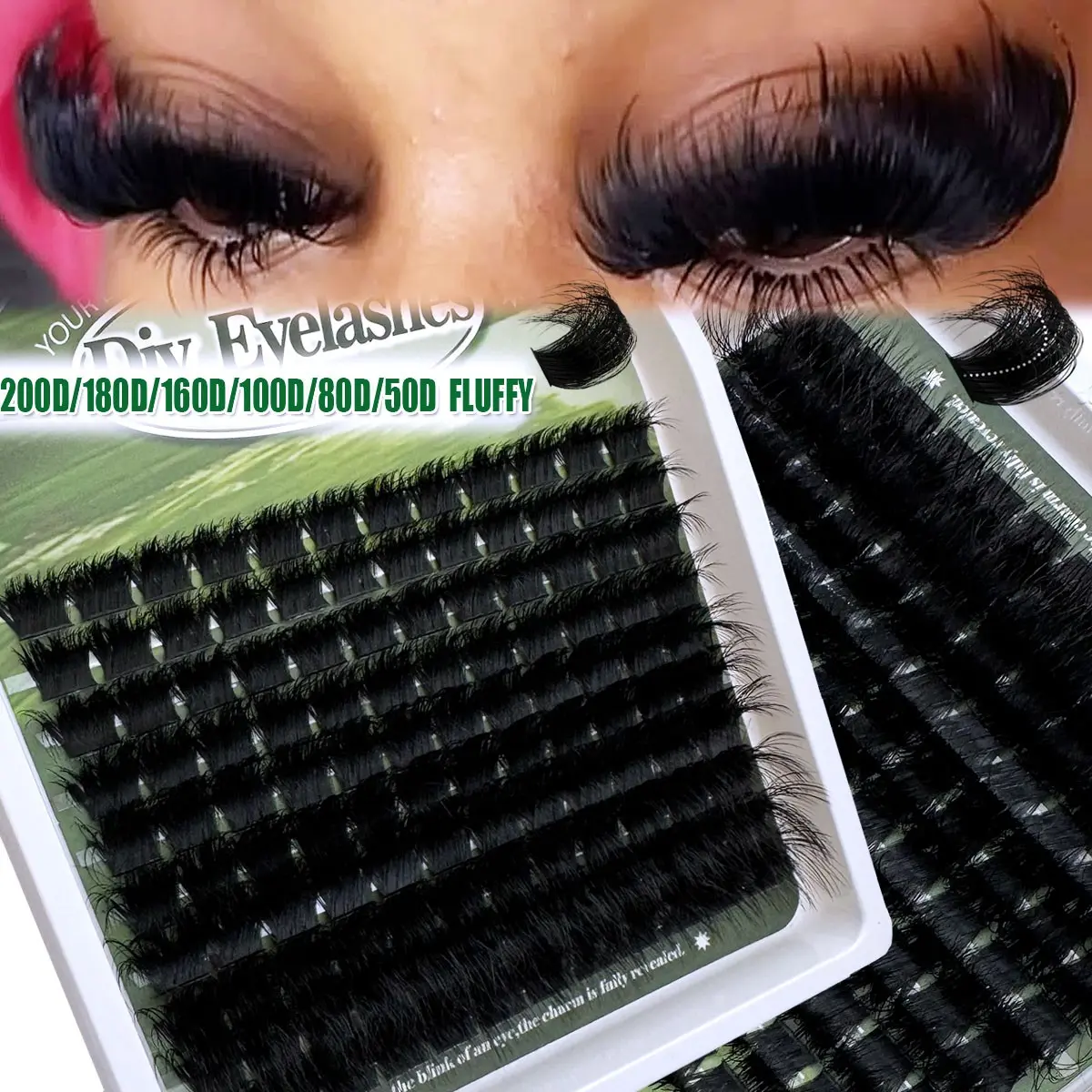 200D/180D/100D/80/50D Voluminous Eyelash Extension Kit, Eyelash Cluster Extensions, 200pcs/150pcs/140pcs Thick Lashes, D Curl 8-16mm, Dramatic False Mink Eyelashes, Diy Dramatic Lashes