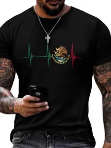 Suitable for both men and women, Mexican heartbeat EKGPulse, Mexican pride badge, Mexican flag T-shirt, couple's short sleeved shirt, men's fashion, Streetwear, Casual
