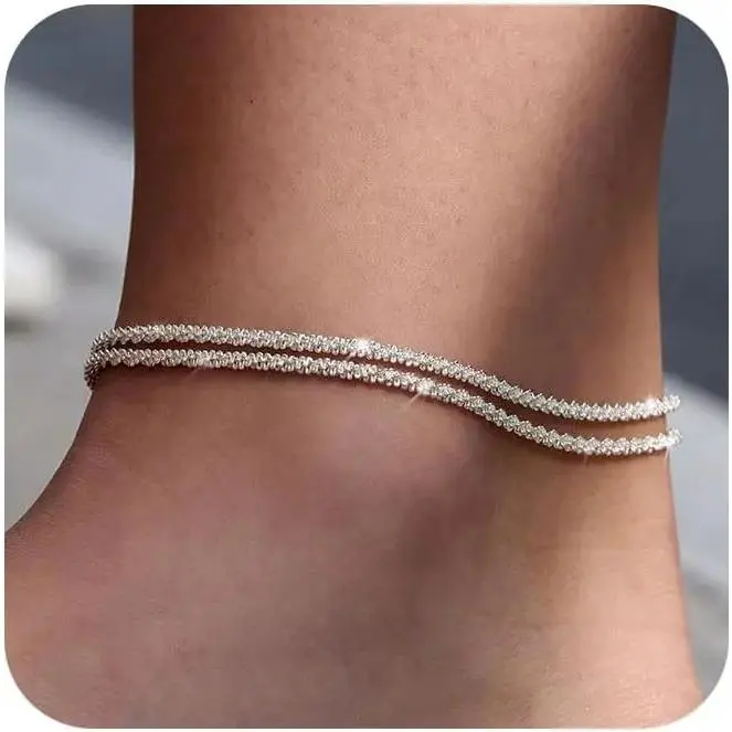 Greenish Spring Dainty Layered Waterproof Anklet&Necklace For Women Adjustable Womens Anklet Set Stackable  Beaded Cuban Link Anklets Daily Clothing Decor For Beach Summer Trendy All-match & Exquisite Jewelry Gift For Outdoorfun Decoration cross