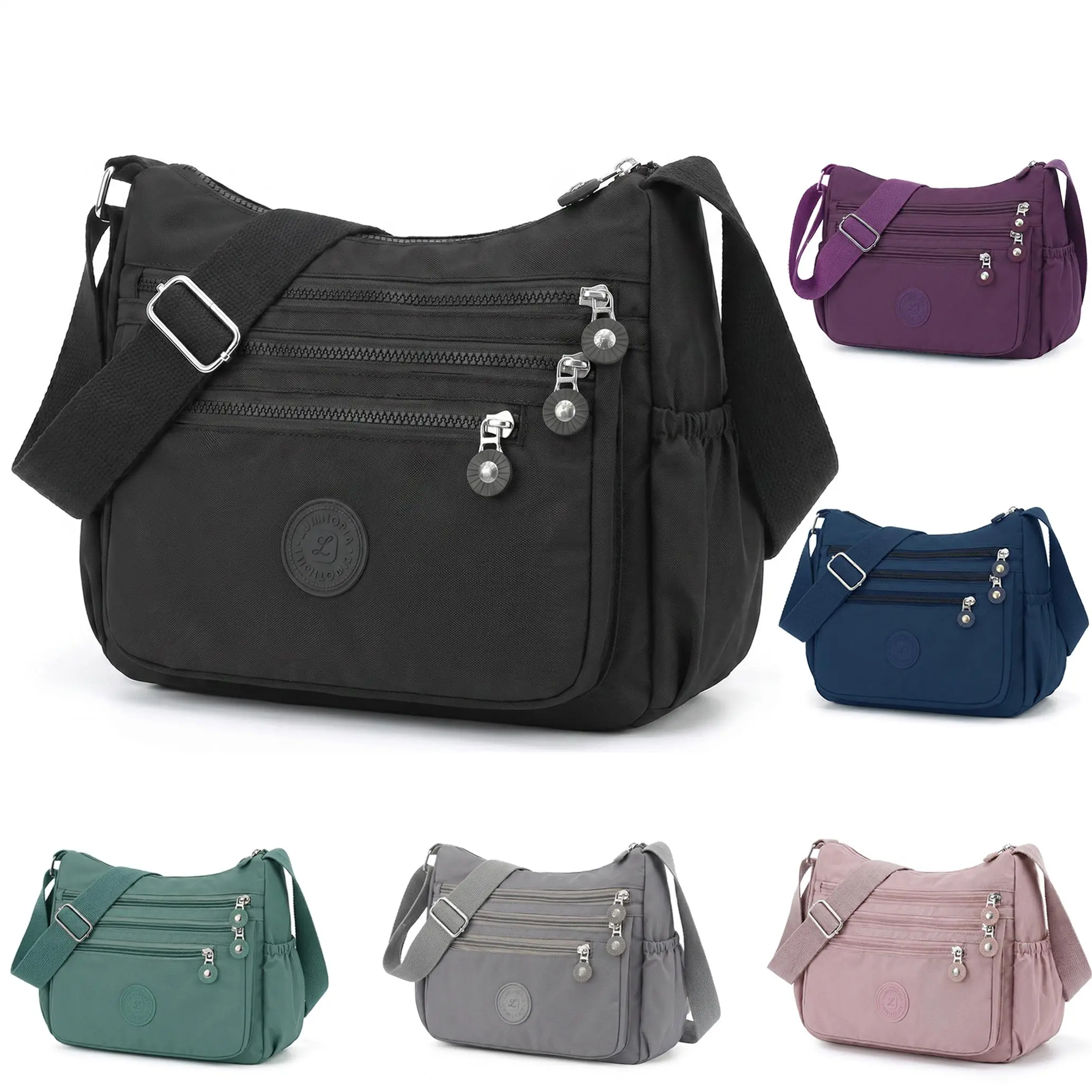 Nylon Crossbody Bag for Women – Waterproof Lightweight Shoulder Purse with 7 Multi Pockets, Anti-Theft Travel Bag for Work Gym, Fits iPad Mini, Adjustable Strap, Minimalist Everyday Essential