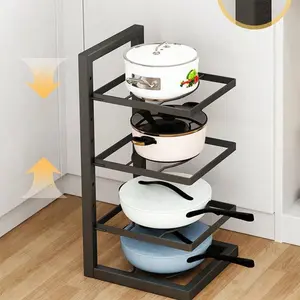 boujee kitchen gadgets Kitchen Cookware Storage Rack Kitchen Cabinet Rack Lid Kitchen 4 Tiers Vertical Pot Organizer