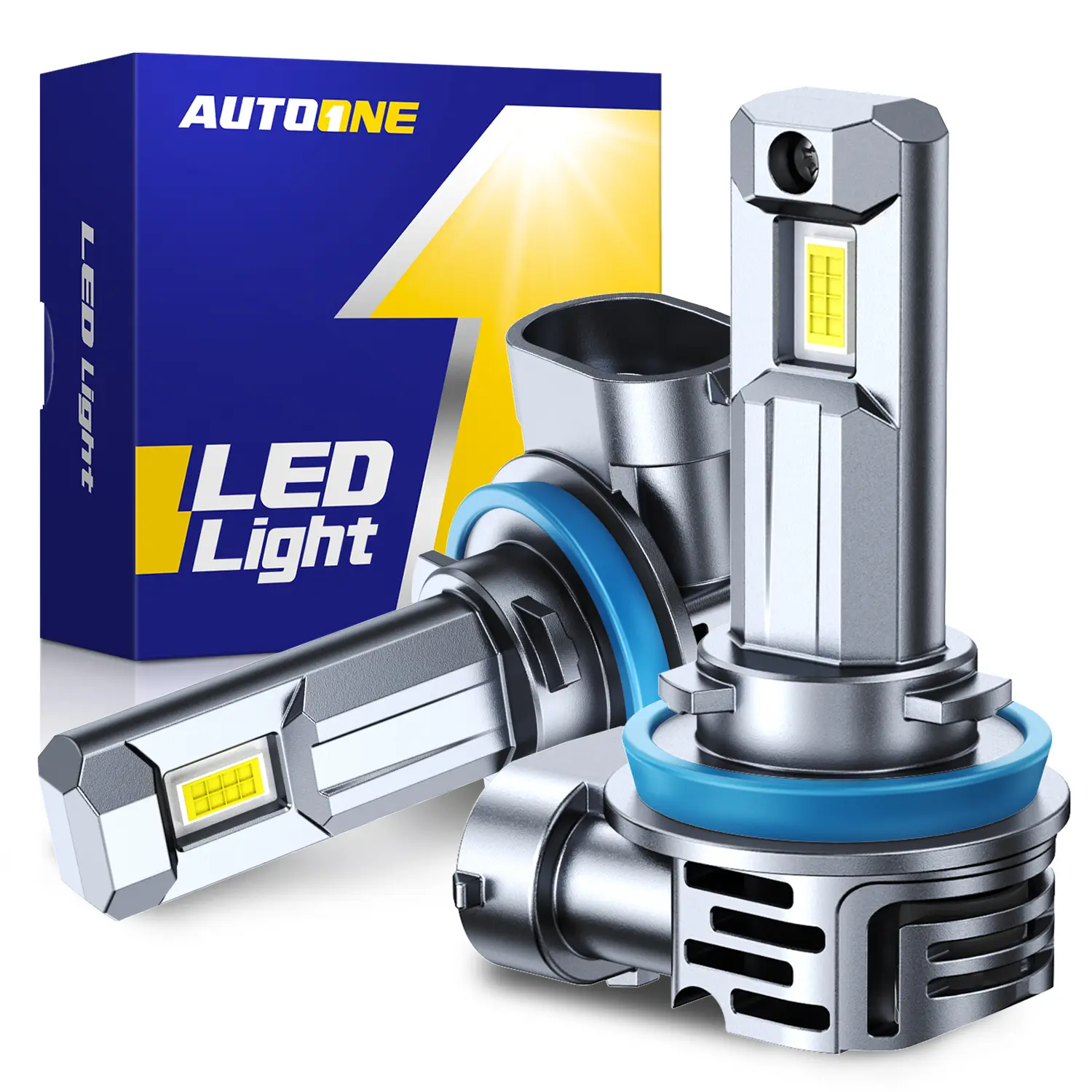 AUTOONE Upgraded 9005/9006/H11/9012/H4/H13 Bulbs, 50,000LM 1000% Brighter 1:1 Mini Size Light Kit with Gloves, 6500K with With 12,000 RPM Cooling Fan, [2-year Warrenty] 10-Year Lifespan, Quick Install No Adapter Needed Plug and Play, Pack of 2