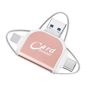 SEALIGHT Multi-Port Memory Card Reader，4 in 1 SD/TF/USB OTG Adapter for iPhone 15/14/13/12/11 Pro/Pro Max, Android, iPad, Laptop with Type C, USB C, Lightning, Plug & Play, Record Memory Gift (No App Required)