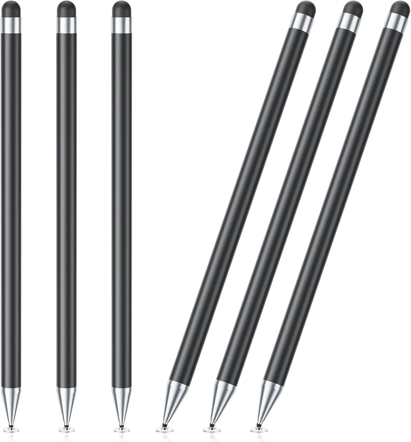 6-Pack 2-in-1 High-Precision Stylus-Based Stylus Pens for Touchscreen Devices, Compatible with iPad, iPhone, Android Tablets, Black