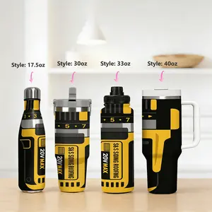 1pc 30/40oz power tool (cordless drill) insulated water bottle, Insulated thermos, Vacuum insulated flask, Hot & cold, Large capacity Stainless steel cup (with straw & handle) suitable for electricians, plumbers, etc. sites or outdoor work