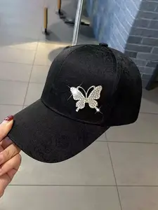 Women's Elegant Rhinestone Decor Bowknot Design Baseball Cap, Trendy Casual Lace Patterned Baseball Cap, Fashionable Hat for Daily Wear, Baseball Cap Adjustable, Crystals Hat, Fashion Hats
