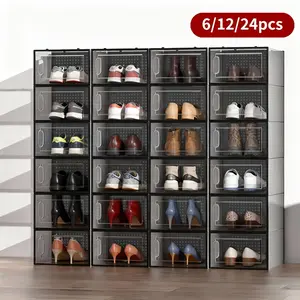 Shoe storage box, shoe organizer with 6/12/24 compartments, suitable for wardrobe, transparent plastic stackable shoe box with lid, suitable for shoes size 10