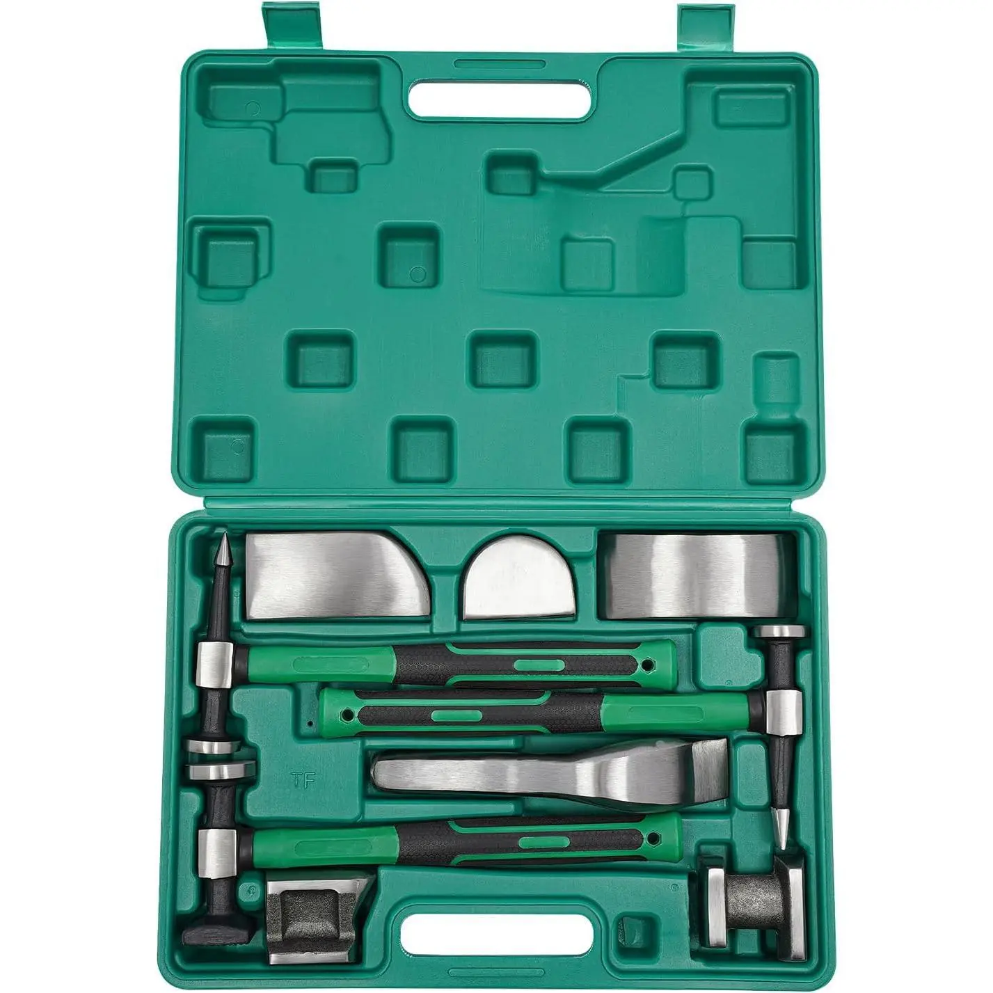 9-Pc Die Forged Steel Sheet Metal Repair Tool Kit with Tool Box, 3 Hammers, Buckles, Round Edges, Movable Dent Corrector - Car/Fridges Auto Body Panel Fender Dolly Set for Automotive Machinists (42*29.6*8cm, 6kg/13.23lbs),home decor
