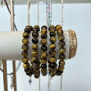 Tumbled Tiger Eye Bracelet - Natural Tiger's Eye Stretch Bead Bracelet - Grounding Energy Gemstone Bracelet for Men & Women