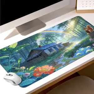 LIVEKEY Forest Glow Mouse Pad, 80x40cm Large Non-Slip Stitched Edge Pad for Work, Computer Accessory with Glowing Night Landscape & Cottage Design, Pad Mouse Pads