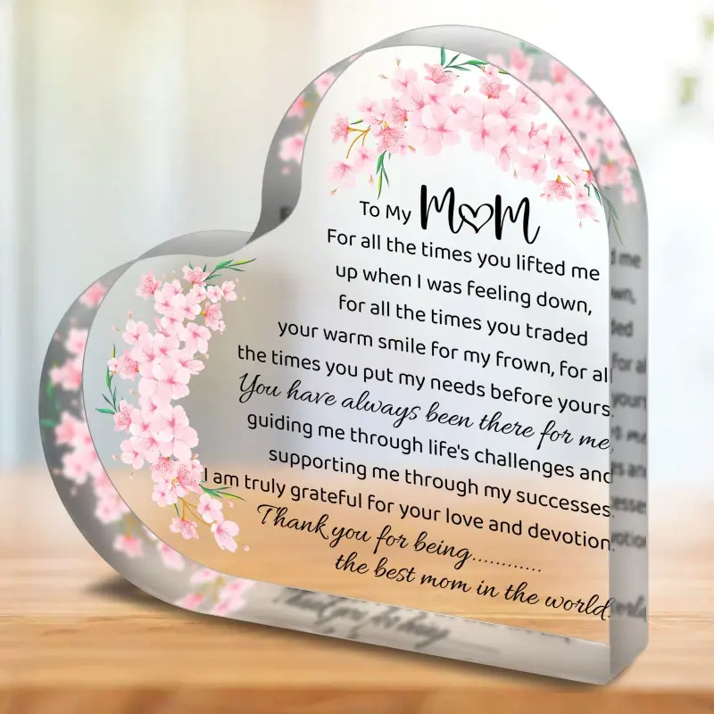 Glam English Decorative Fashion Acrylic Heart Shape Photo Plaque - 1pc Home Decor Sign, Mom Gifts Home Decor Accessories for Garage, Desk Tabletop Ornament, Wardrobe