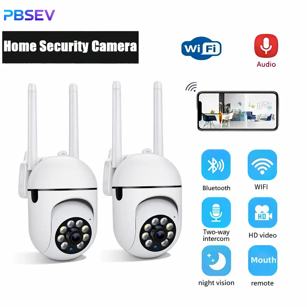 PBSEV 1080P HD Smart WiFi Home Security Camera, Panoramic PTZ Indoor Camera with Bluetooth Pairing, 14-User Concurrent Live View/PTZ Control, 911 Alarm System, Color Night Vision, Motion Detection, 2-Way Audio, 24/7 Recording, Ideal Housewarming Gift