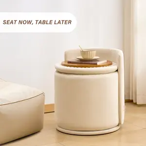 360° Swivel Vanity Stool | Multi-Function Storage Ottoman, Cloud-Soft Velvet Side Table for Bedroom & Living Room,