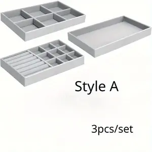 Jewelry Tray, 3 Counts Velvet Jewelry Insert Drawer, Stackable Jewelry Organizer Unit for Rings, Earrings, Bracelets, Necklaces, Brooches, Multilayer Storage