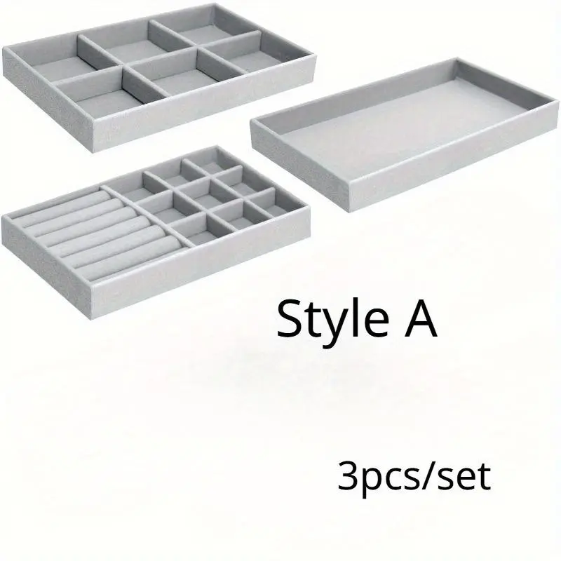 Jewelry Tray, 3 Counts Velvet Jewelry Insert Drawer, Stackable Home Jewelry Organizer Unit for Rings, Earrings, Bracelets, Necklaces, Brooches, Multilayer Storage