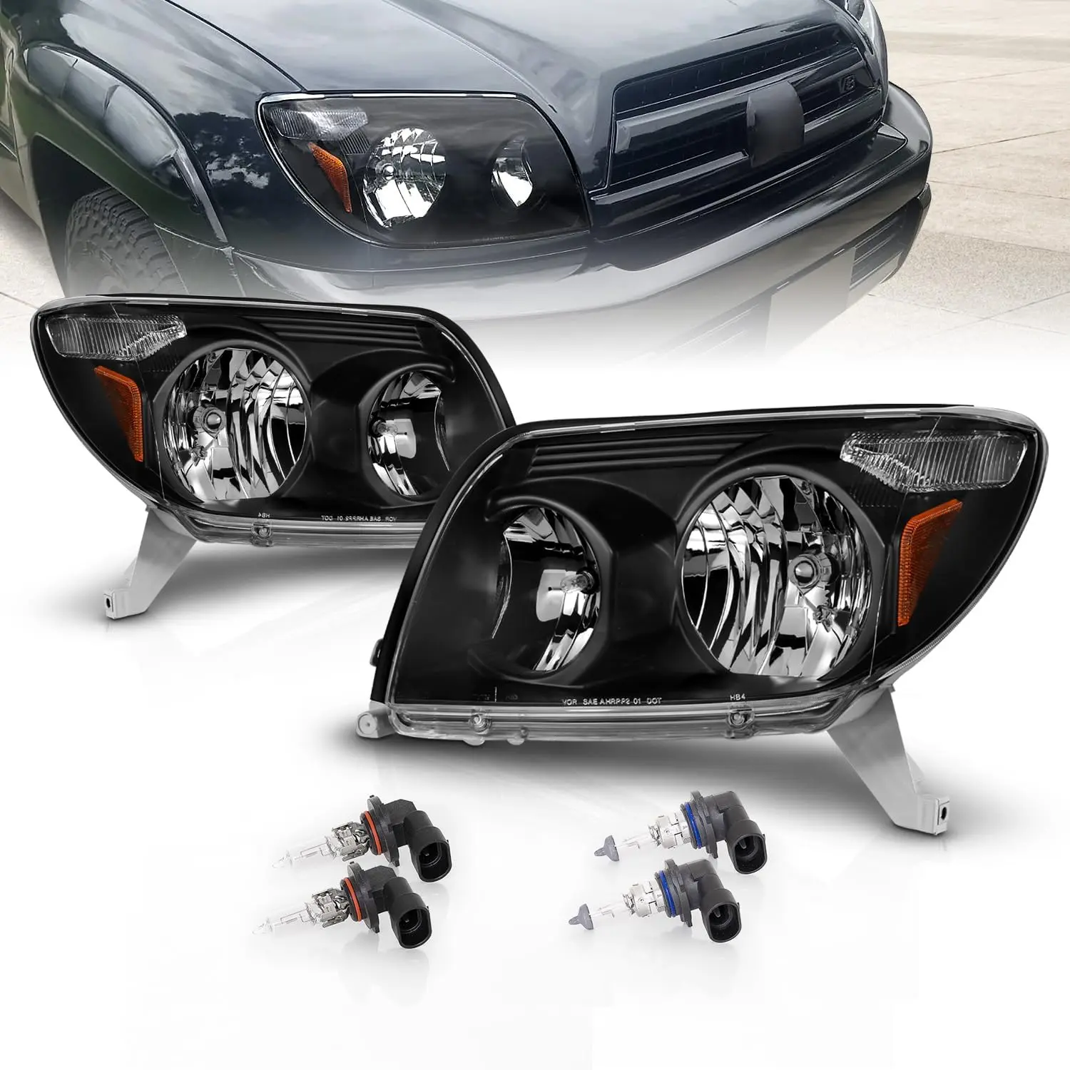 AmeriLite Black Replacement Headlights Pair For 2003-2005 Toyota 4 Runner Sport SUV - Passenger and Driver Side