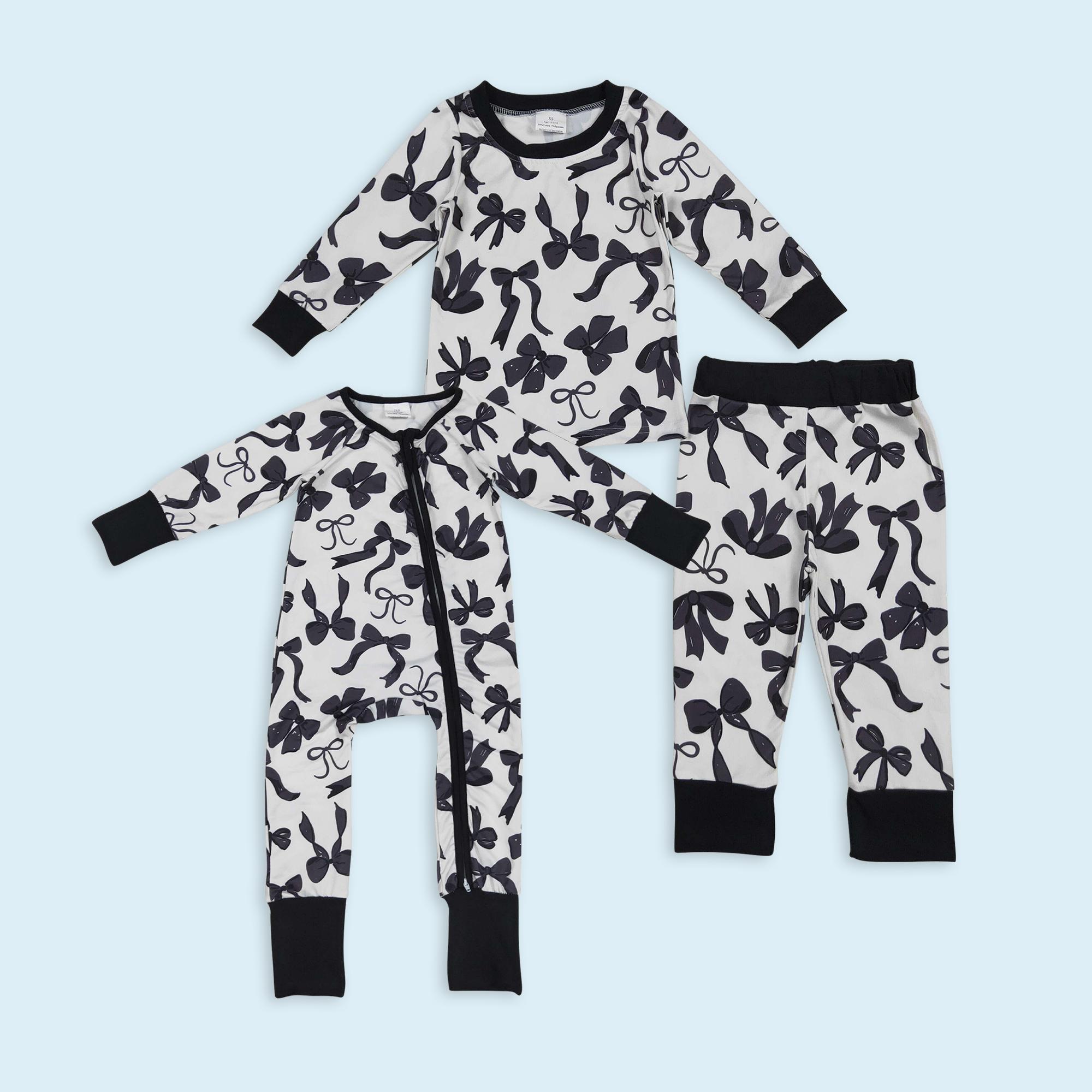 Black bows girls long sleeve pajamas kids sleepwear Black bows girls long sleeve pajamas kids sleepwear