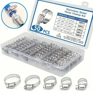 [Secure Worm Gear Hose Clamp Kit] 50pcs Stainless Steel Hose Clamp Kit, 1/4" to 1-1/8" T-Bolt, Worm Gear Design, Secure Clamp for Plumbing & Automotive, Metal, Ring Shaped, Industrial & Scientific Hydraulic, Pneumatic & Water Pipe Accessories