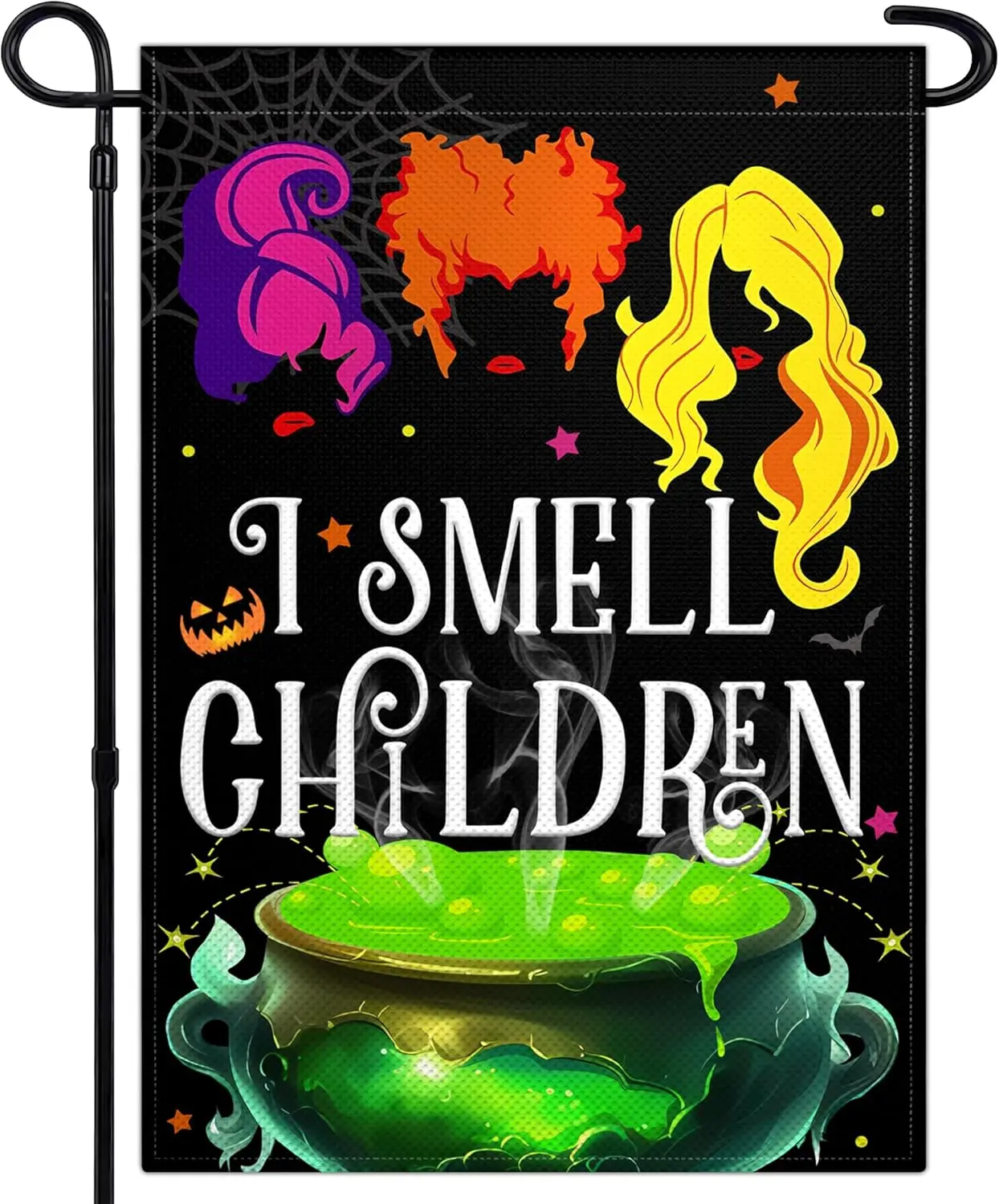 I Smell Children Garden Flag for Outside 12x18 Double Sided 3 Ply Halloween Witch Garden Flag Hocus Pocus Garden Flags for Indoor House Outdoor Lawn Yard Holiday Garden Decor