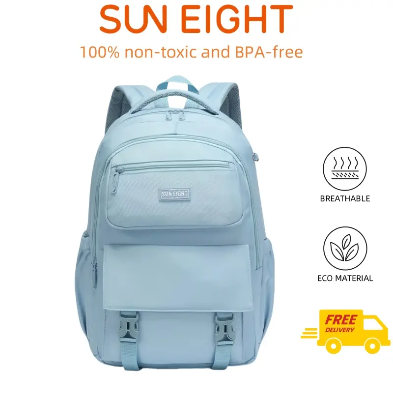 SunEight 35L Synthetic Waterproof School Backpack Bookbag - Lightweight, Large-Capacity, Multi-Pocket Casual Bag for Back to School Shopping, College Use, Basic, Lightweight Backpack Daypack, Water Resistant Backpack