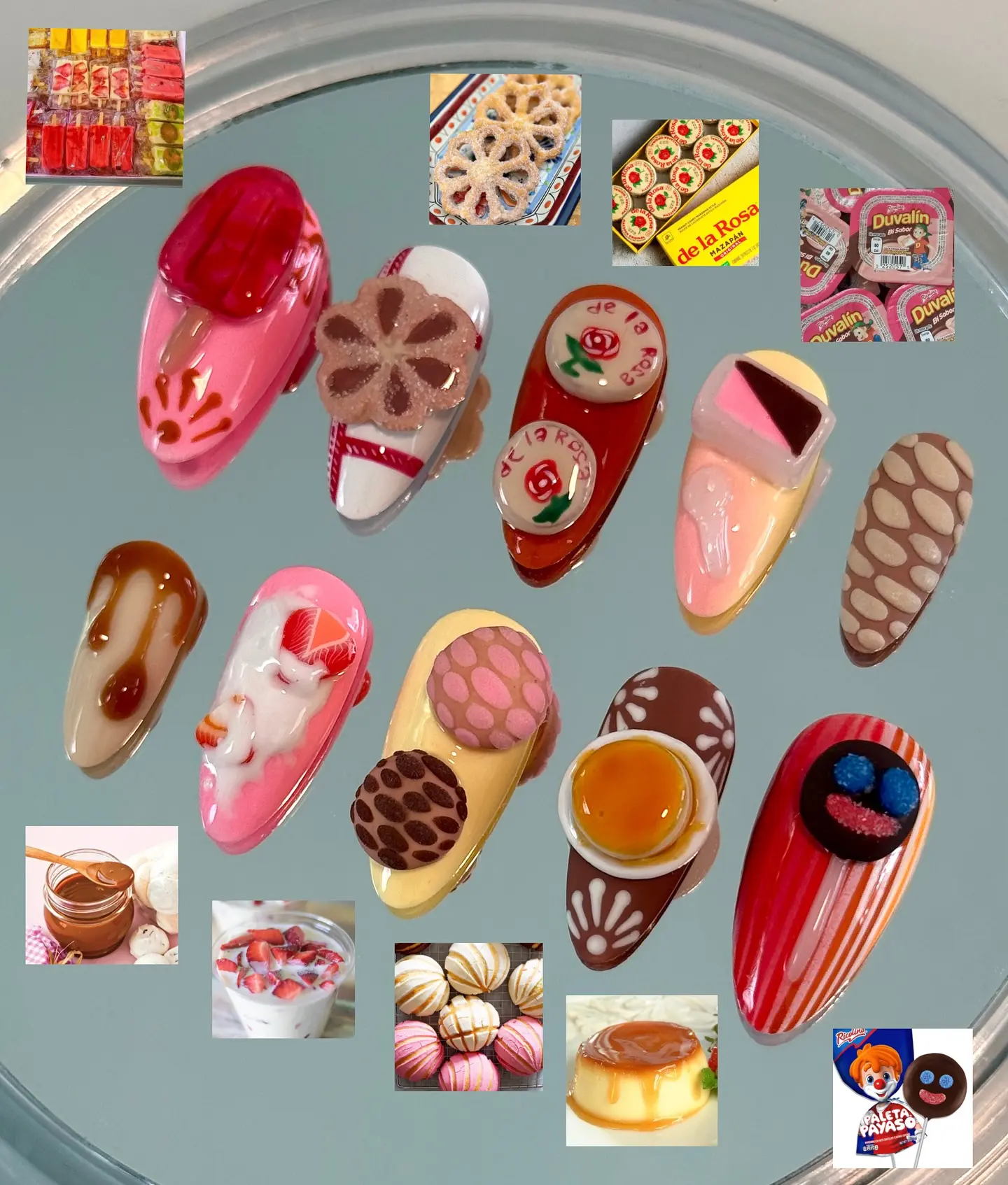 Mexican Dessert Press On Nails | 3D Candy Flan Cookie Nail Set | Kawaii Handmade Food Art Reusable Fake Nails with Gift Set (Adhesive Tabs, Nail File, Cuticle Stick)