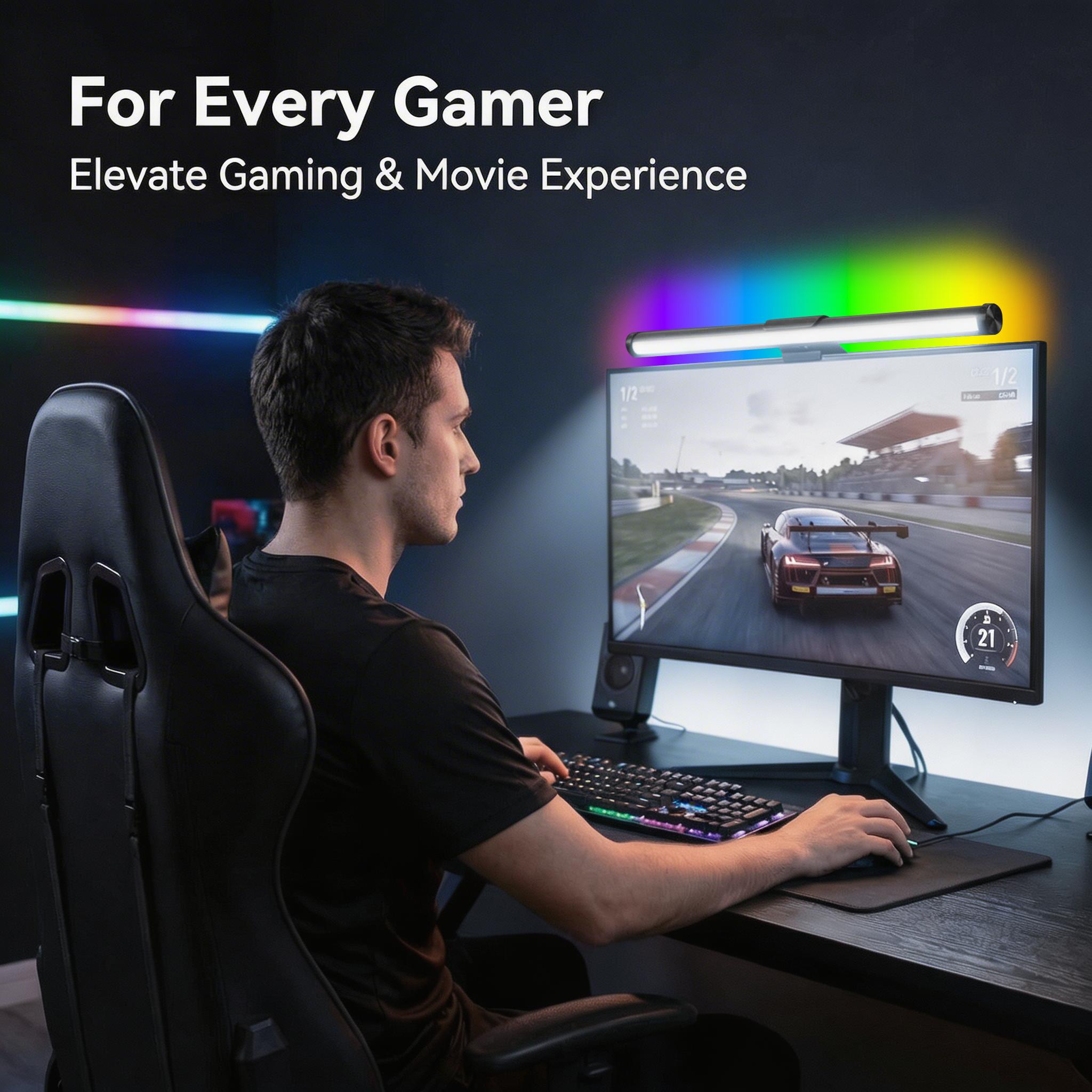 Esports Ambience RGB Monitor Light Bar, 40'' Computer Light with 16 Million Colors Gaming Backlight, 3 CCT & Stepless Dimmable LED Desk Lamp for PC, Eye-Care Screen Lamp for Home Office with Memory Function