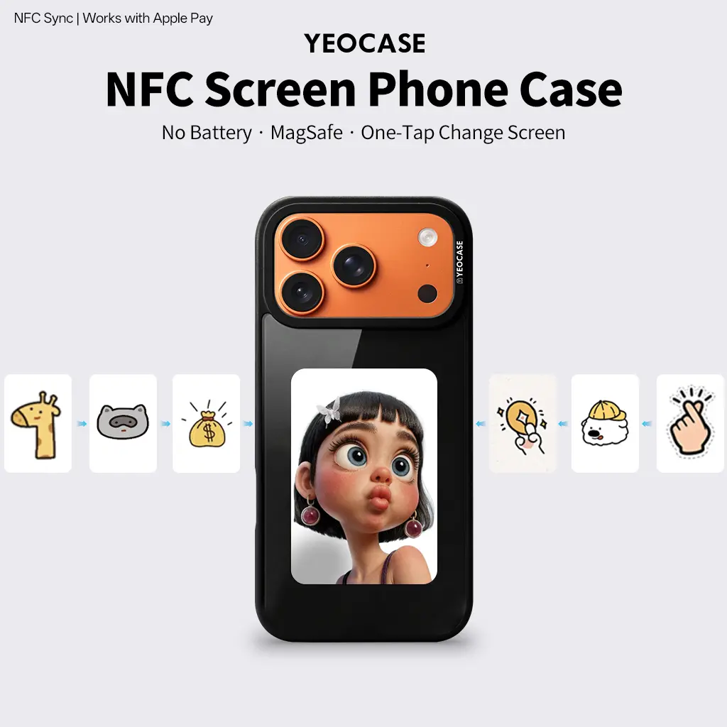 YEOCASE Smart E-Ink Phone Case for iPhone - NFC Instant Display, Ultra-Thin Customizable Cover for iPhone 15/16/17 Pro Max Series phone cases Shockproof Smartphone Custom, Magsafe Case with Lens Protector Protection Cellphone Casing
