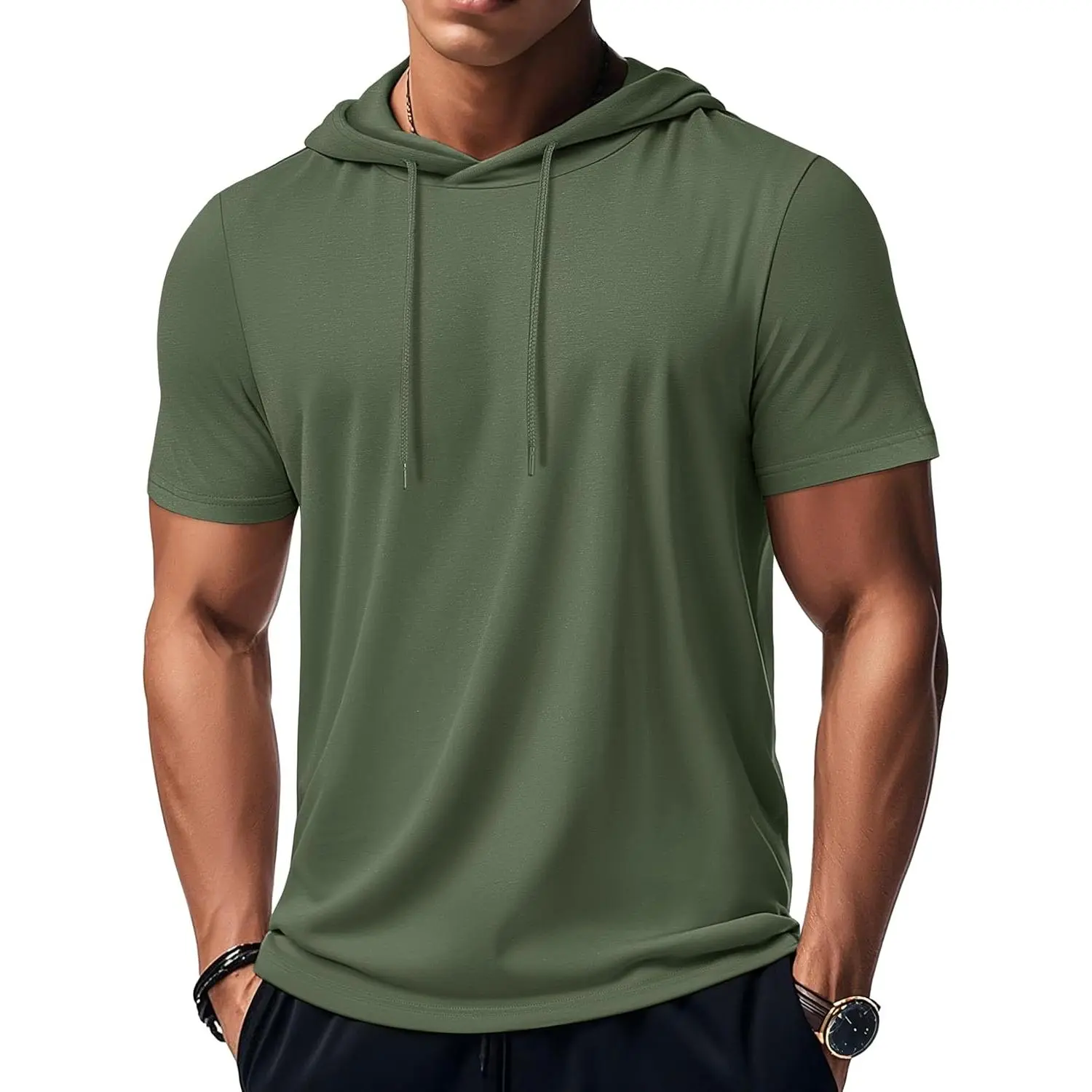MAGCOMSEN Men's Short Sleeve Cotton Hooded T-Shirt, Lightweight Breathable Athletic Fitness Top for Gym Workout, Fitness Apparel, Athletic Fitness Clothes