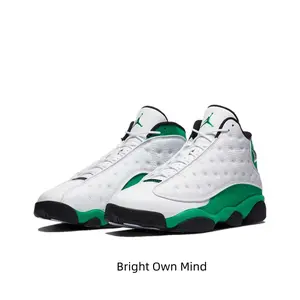 White and Green High-Top Retro Basketball Shoes with Pebbled Leather and Suede Upper, and Black Midsole