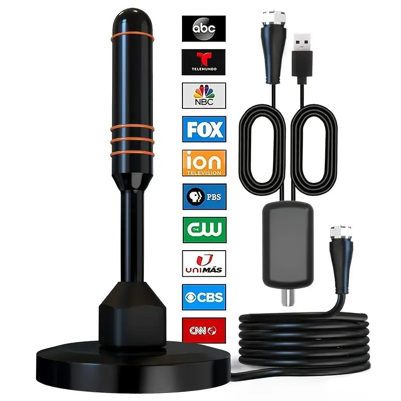 2025 Smart Indoor TV Antenna With Strong Magnetic Base, 360° Rotating Head For Long-Distance Reception, Installation For Easy Viewing Of Local Channels, Sleek Black Design, High-Quality HD Display, Perfect For Modern Living Rooms