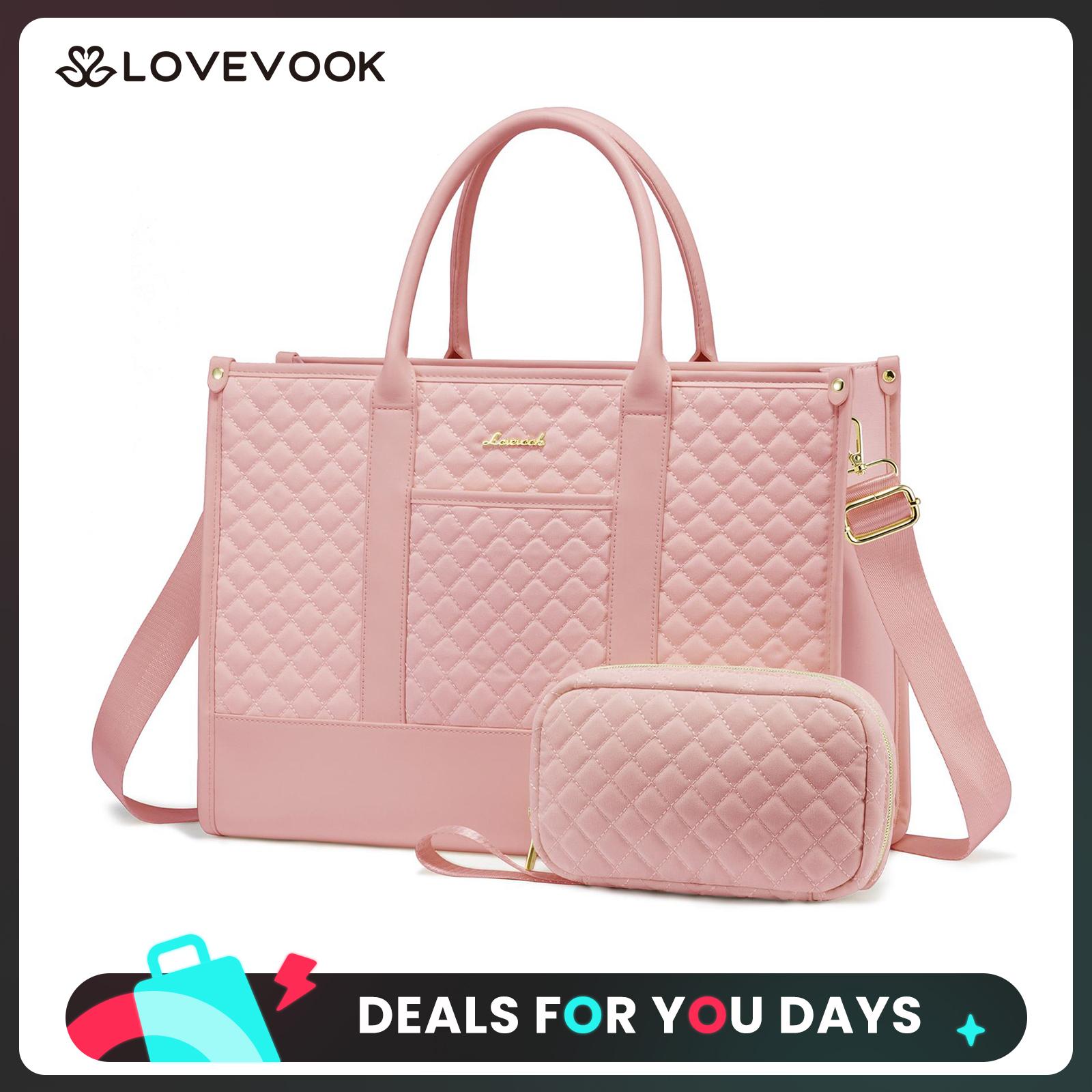 LOVEVOOK Laptop Canvas Tote Bags for Women,15.6-17.3 inch Laptop Zipper Work Bags with Clutch Purse,Shoulder Bag with Adjustable Straps & 2 Cup Holders, Women Briefcase for Travel,Teacher,Doctor, Nurse,DealsForYouDays