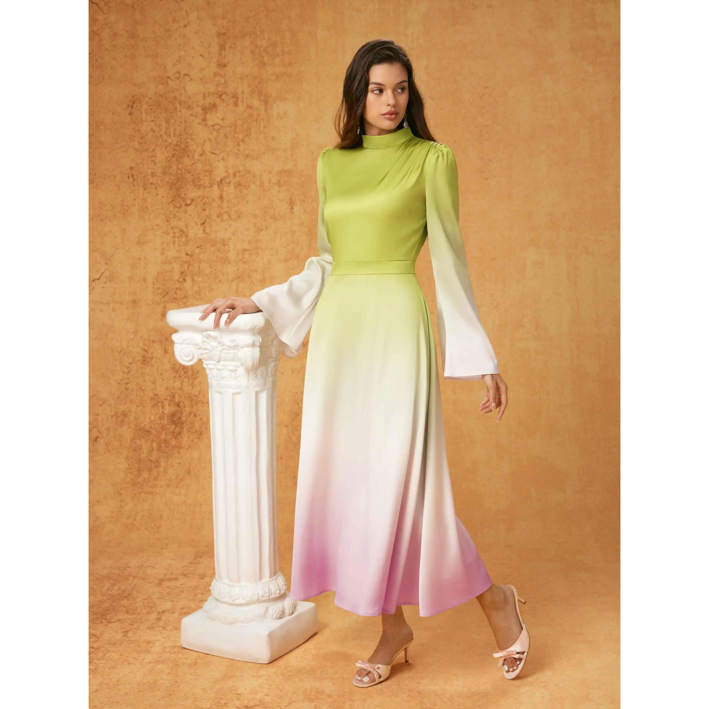 Cider Satin Stand Collar Gradient Lace Up Bell Sleeve Flared Maxi Dress SwimWeek - TikTok Shop Cider Satin Stand Collar Gradient Lace Up Bell Sleeve Flared Maxi Dress SwimWeek - TikTok Shop