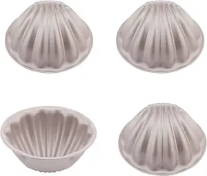 CHEFMADE Mini Madeleine Cake Pan Set, 3-Inch 4Pcs Non-Stick Spherical Shell Madeline Bakeware for Oven and Instant Pot Baking (Champagne Gold)