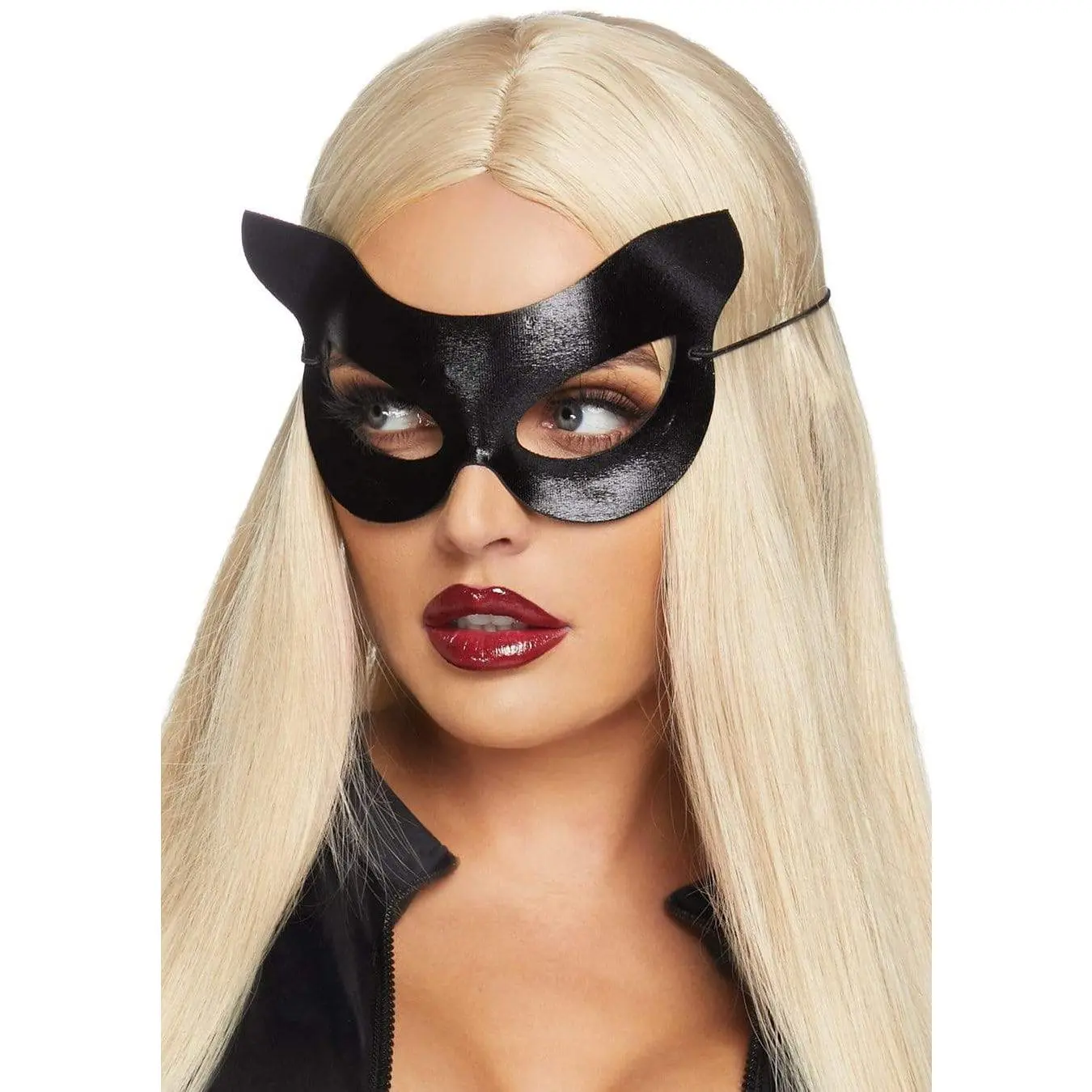 Vinyl Wet-Look Seductive Kitty Halloween Costume Mask - Comfortable Minimalist Party Accessory with Elastic Strap, 1 Size Festive & Party Supplies, Halloween Cosplay Event Accessories, One Size