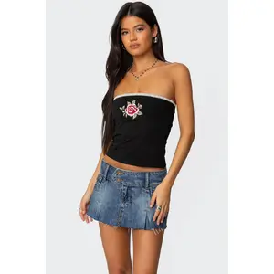 Enora Embroidered Rose Tube Top