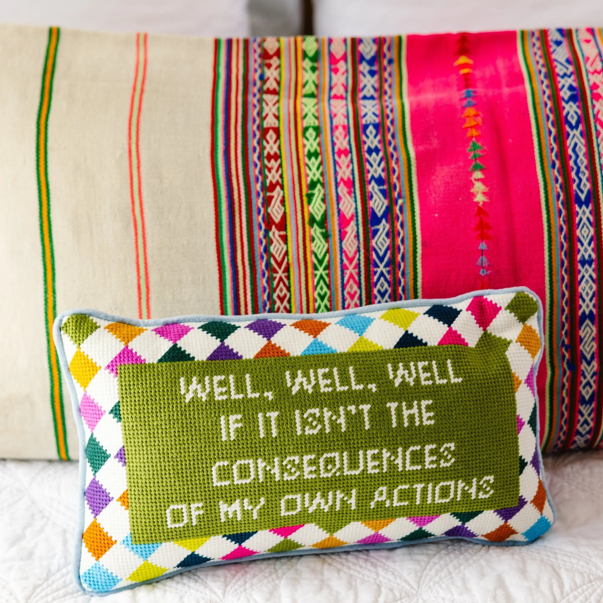 Velvet Embroidery Needlepoint Pillow, 8x14in Decorative Accent, Charming Sayings, Playful Prints, Ideal Home Decor Perfect Gift