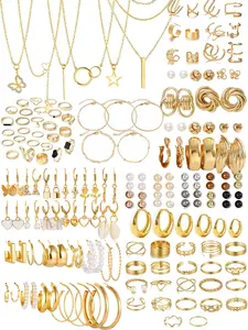 Women's Elegant Faux Pearl Decor Jewelry Set, Butterfly & Flower Design Necklace & Earrings & Rings & Bracelet, Fashion Jewelry Accessories for Women & Girls