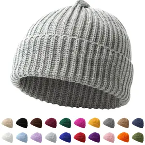 Men Fisherman Beanie Hat Ribbed Docker Winter Warm Knitted Skull Cap Cuff