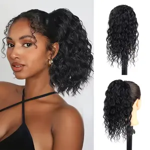 IVROSE HAIR 14 Inch Curly Drawstring Ponytail Synthetic Clip In Ponytail Extension for Black Women