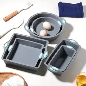 2/3Pcs Silicone Rectangle Square Round Cake Plate Non-Stick Brownie Pot with Anti-Slip Handle Oven and Air Fryer Safe Perfect for Baking Cakes Baking Dish Set