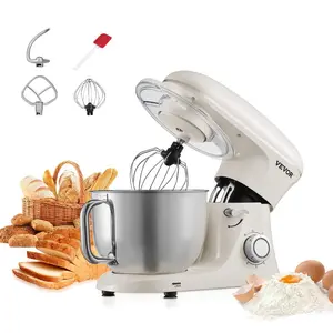 VEVOR Stand Mixer, 6 QT Dough Mixer, 660W 6+ P Speeds Tilt-head Food Mixer with Stainless Steel Bowl, Dough Hook, Wire Whip, Flat Beater, Scraper, Household Stand Mixer for Baking Mixing, White