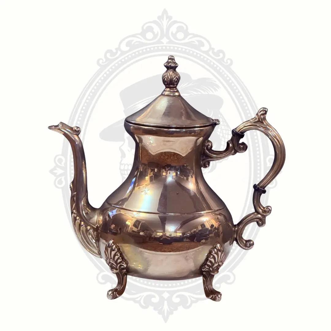 Vintage Silver-Plated Teapot - Classic Victorian Style with Claw Ft, Hinged Lid, Ornate Details, Ideal as a Kitchenware Display Piece